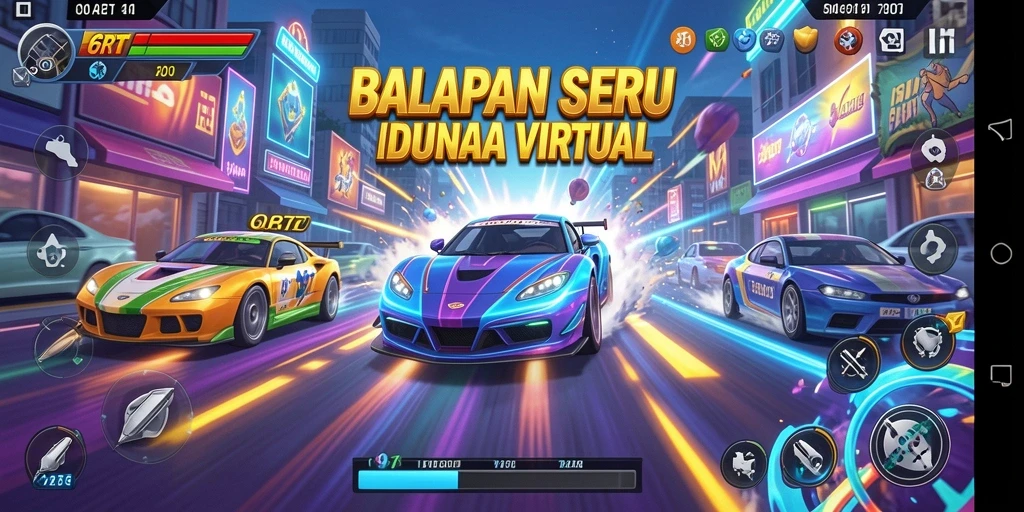 Tampilan gameplay balapan yang mendebarkan dan penuh aksi.