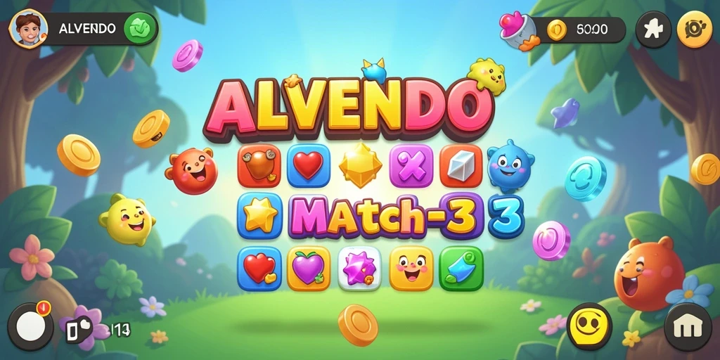 Tampilan gameplay seru di ALVENDO dengan level Match-3 yang menantang.