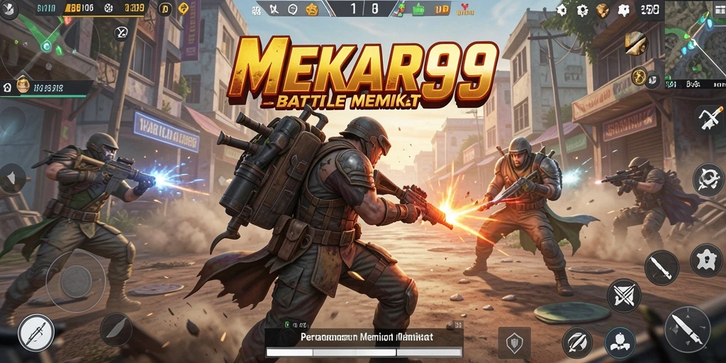 Screenshot gameplay MEKAR99 menampilkan aksi seru dalam pertempuran Battle Royale.