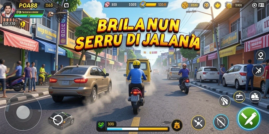 Screenshot gameplay POA88 dengan mobil balap yang melaju kencang.