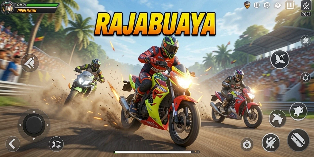 Tangkapan layar dari gameplay balapan motor yang intens dan mendebarkan.