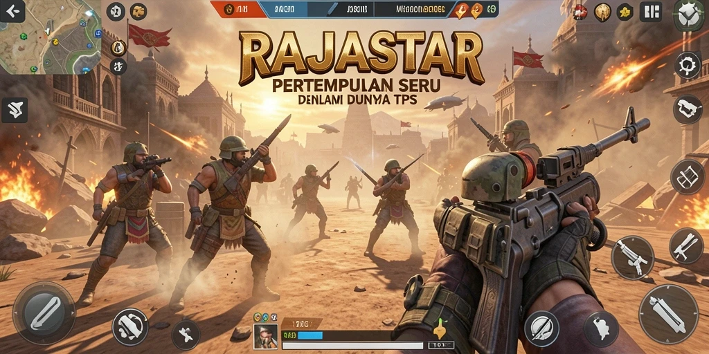 Tangkapan layar menampilkan aksi pertempuran intens dalam RAJASTAR.