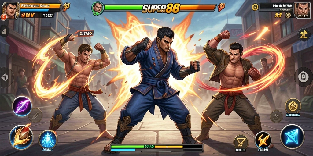 Tampilan gameplay epic dari <strong>SUPER88</strong> yang menunjukkan aksi pertarungan seru.