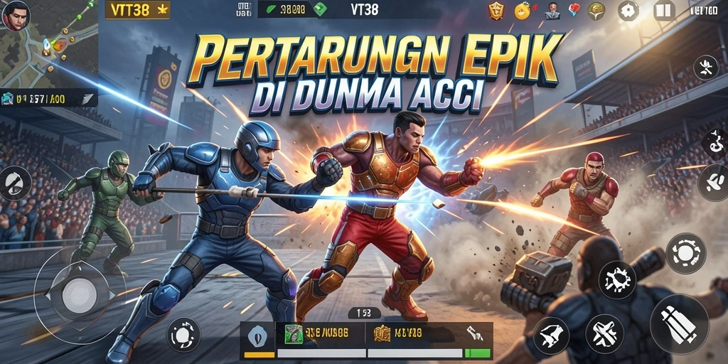 Screenshot VT38 menampilkan pertarungan penuh aksi dengan grafis menakjubkan.